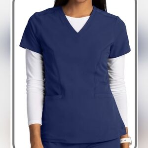 Set of 2 - Medcouture peaches double v neck scrub top size medium - navy blue